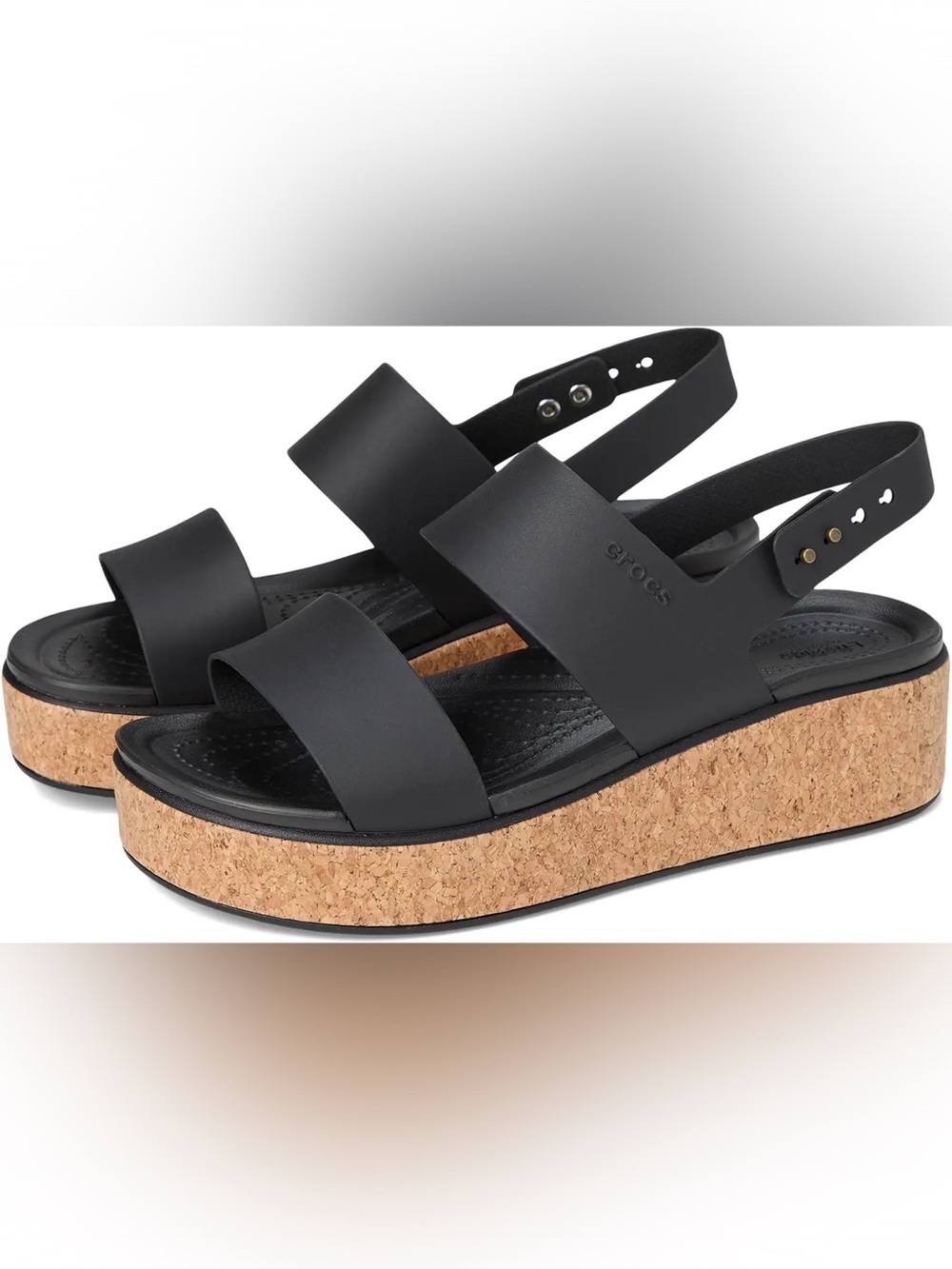 Crocs black sandals Brooklyn Cork Low Wedge platform lite ride comfort 10
